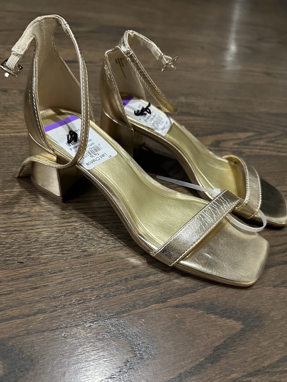 BP Gold Metallic Block Heel Sandals with Ankle Strap